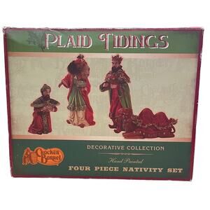 NEW Cracker Barrel Plaid Tidings 3 Kings & Camel Set of 4 Nativity Retired